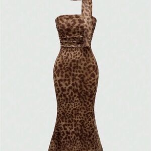 Elegant Brown Leopard Print Dress